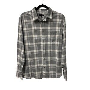 EXPRESS SHIRT PLAID BUTTON UP MENS M LONG SLEEVE POCKET GRAY WHITE COLLARED